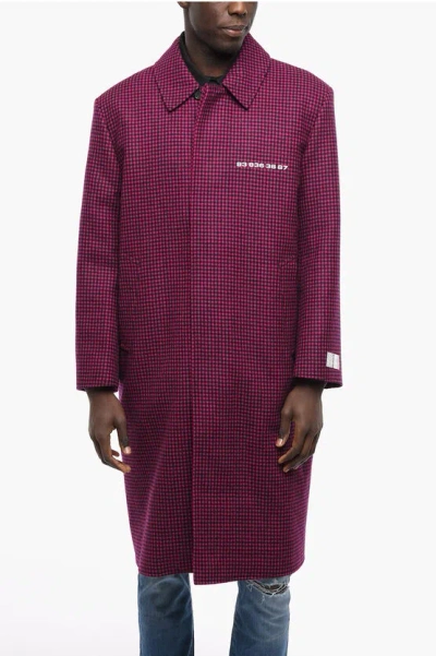 Vetements Vtmnts Checked Wool Coat With Concealed Placket In Purple