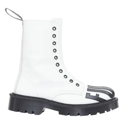 Pre-owned Vetements Vtmnts F Off Black White Slogan Leather Combat Boots Eu36