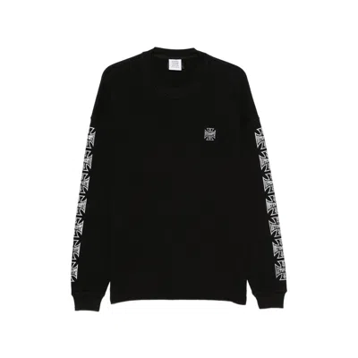 Vetements Waffle-knit Cotton With Graphic Sleeves Sweater In Black