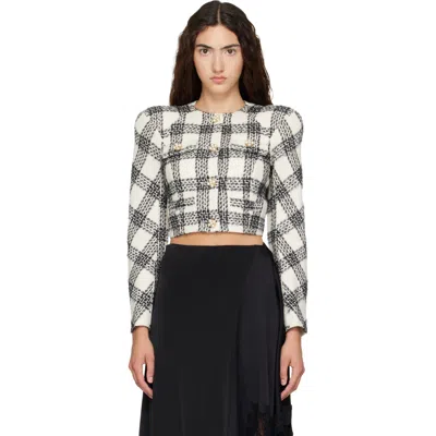 Vetements White & Black Round Shoulder Tweed Jacket In White Checked