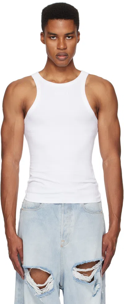 Vetements White Embroidered Logo Tank Top
