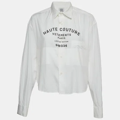 Pre-owned Vetements White Logo Haute Couture Poplin Cropped Shirt S