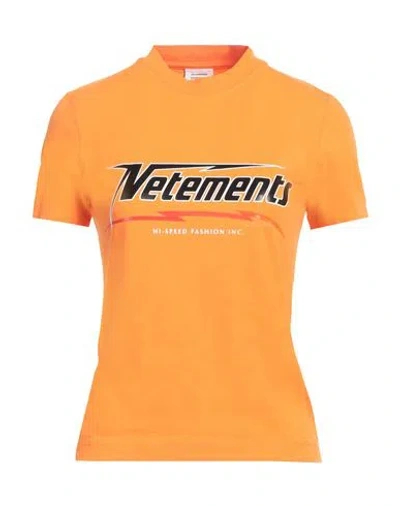 Vetements Woman T-shirt Orange Size S Cotton, Elastane