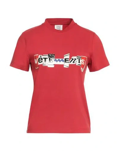 Vetements Woman T-shirt Red Size Xl Cotton, Elastane