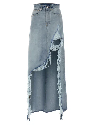 Vetements Women 'destroyed Denim Maxi Skirt' Skirt In Blue