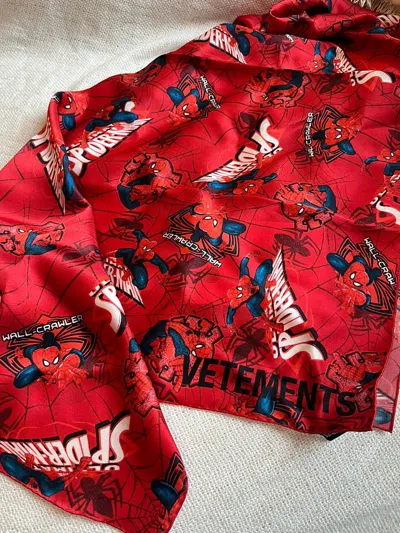 Pre-owned Vetements X Spider Man Silk Scarf In Red
