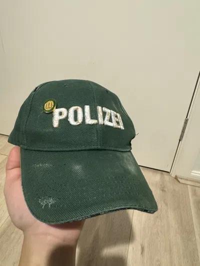 Pre-owned Vetements X Vintage Vetements Polizei Hat With Custom Distressing In Green