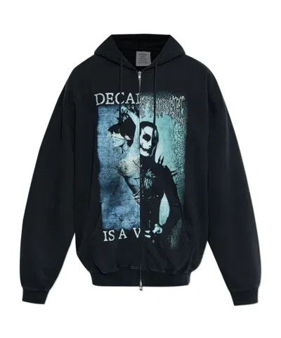 Vetements Zip-up Hooded Sweatshirt In Black