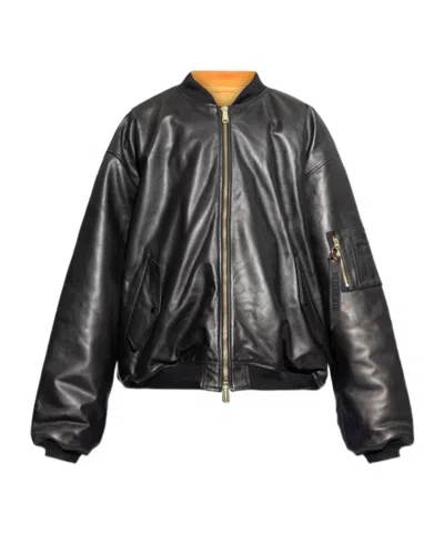 Vetements Long Sleeve Leather Jacket In Black