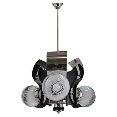 Pre-owned Vetro Artistico 1 1970s Italian Chrome Plated Chandelier In Transparent