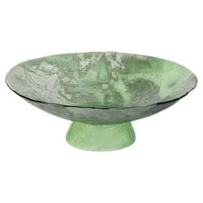 Pre-owned Vetrofuso Bacile Green Marble Effect Murano Glass Centerpiece