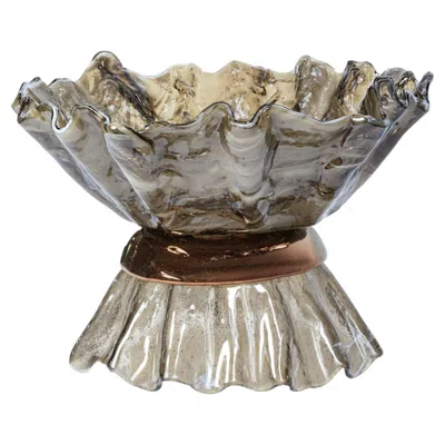 Pre-owned Vetrofuso Ballarina Red Gold And Bronze Marble Effect Murano Glass Sculptural Bowl