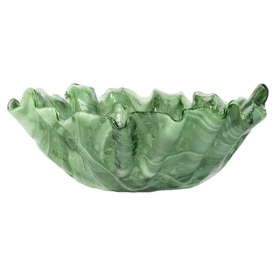 Pre-owned Vetrofuso Corolla Green Molten Glass Decorative Bowl