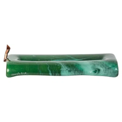 Pre-owned Vetrofuso Green Marble Effect Murano Glass Rectangular Incense Holder