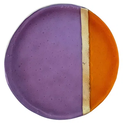 Pre-owned Vetrofuso Set Of 2 Violet And Orange Dessert Plates In Purple
