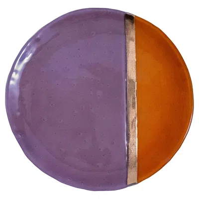 Pre-owned Vetrofuso Set Of 2 Violet And Orange Dinner Plates In Purple
