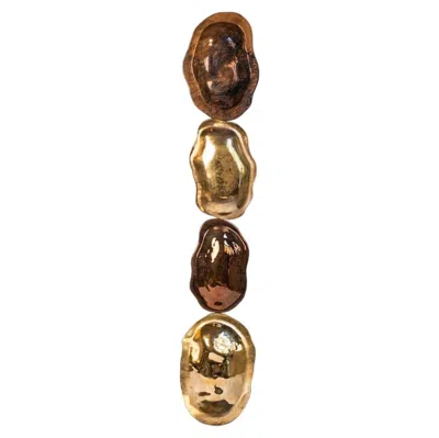 Pre-owned Vetrofuso Turtle Shell Totem Gold And Red Gold Metallic Murano Glass Sculpture