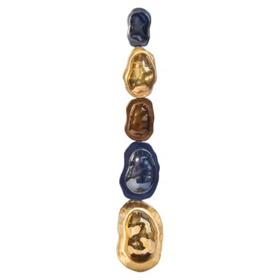 Pre-owned Vetrofuso Turtle Shell Totem Gold, Blue And Red Gold Metallic Murano Glass Sculpture