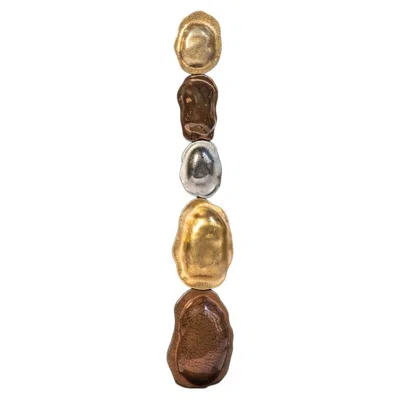 Pre-owned Vetrofuso Turtle Shell Totem Gold, Platinum And Red Gold Metallic Murano Glass Sculpture
