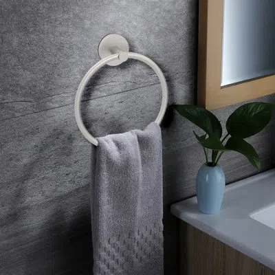 Vetta Modern Wall Mounted Towel Ring In Matte Black Finish In Brushed Nickel
