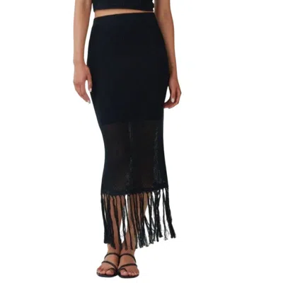 Vetta Women's Knit Fringe Maxi Skirt In Black