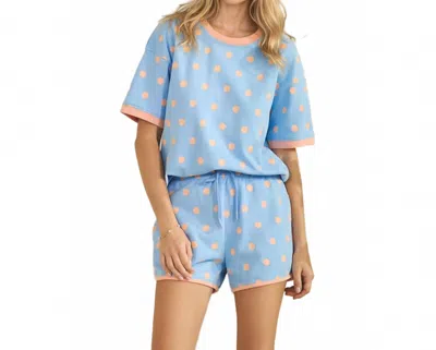 Veveret Classic Polka Dot Lounge Set In Blue/peach In Multi