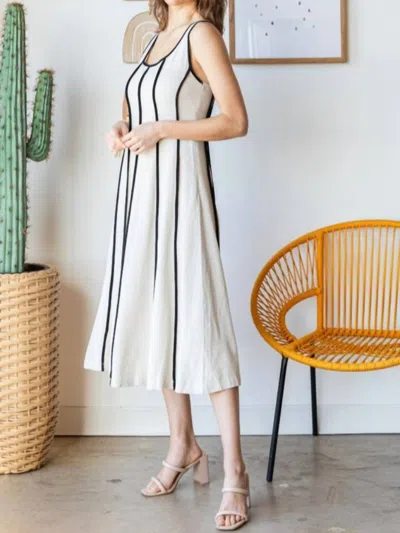 Veveret Contrast Trim Linen Dress In Beige