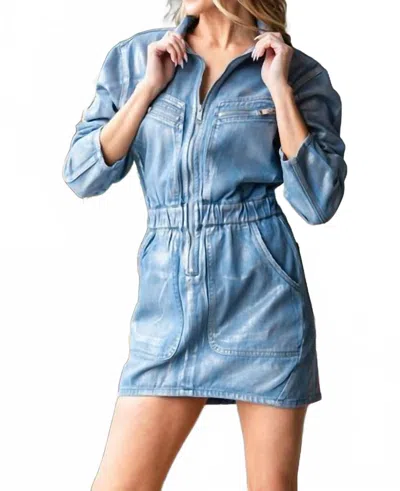 Veveret Denim Zip-up Jumper Dress In Blue/silver
