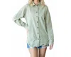 Veveret Distressed Button Down Shacket In Sage In Multi