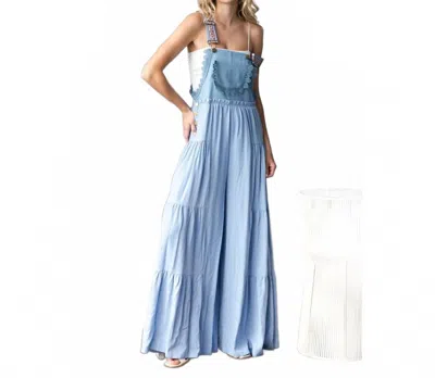 Veveret Embroidered Strap Flowy Jumpsuit In Blue