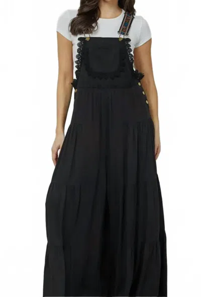 Veveret Embroidered Strap Jumpsuit In Black