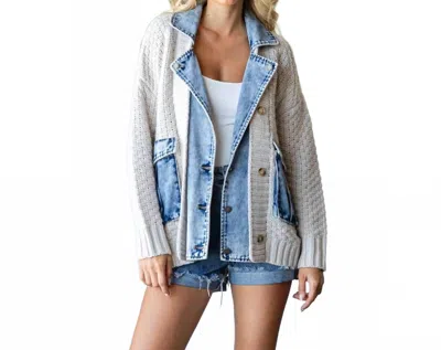 Veveret Knit Body Layerd Jacket In Cream / Denim In Gray
