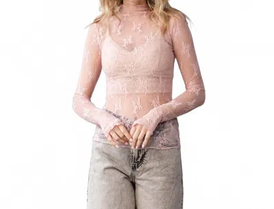 Veveret Lace Long Sleeve See Through Top In Pink