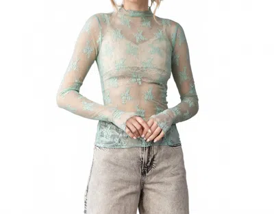 Veveret Lace Long Sleeve See Through Top In Sage In Green