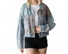 Veveret Leopard Denim Jacket In Medium Wash In Multi