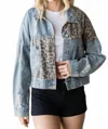 Veveret Leopard Denim Jacket In Medium Wash In Blue