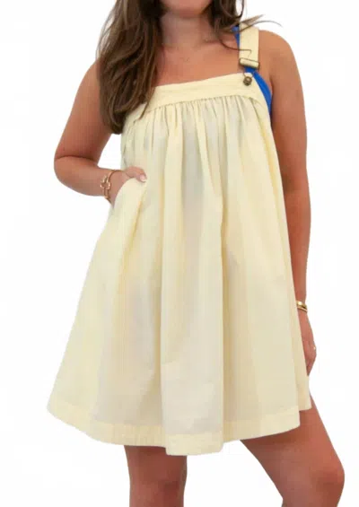 Veveret Lucy Overall Mini Dress In Vanilla Yellow In White