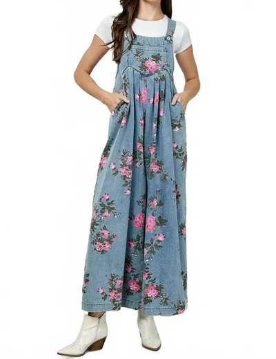 Veveret Painted Floral Sleeveless Jumpsuit In Blue