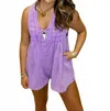 Veveret Pleated Denim Romper In Vintage Purple In Purple