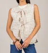Veveret Printed Stripe Quilt Ribbon Tie Vest In Cream In White