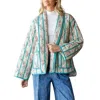 Veveret Quilted Stripe Flower Open Jacket In Sea Foam