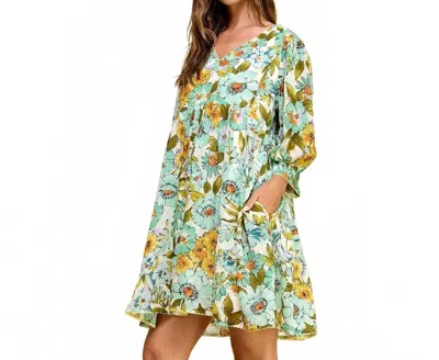 Veveret Retro Chic Polka Dot Flower Babydoll Dress In Aqua In Multi