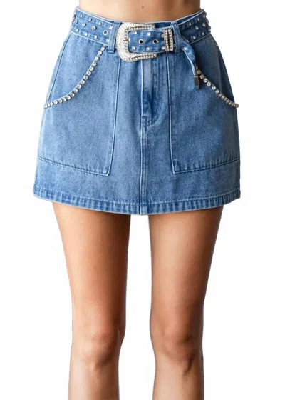 Veveret Rhinestone Cowgirl Denim Skirt In Medium Wash In Blue