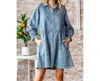 Veveret Rhinestone Stripe Denim Dress In Snow Med Wash