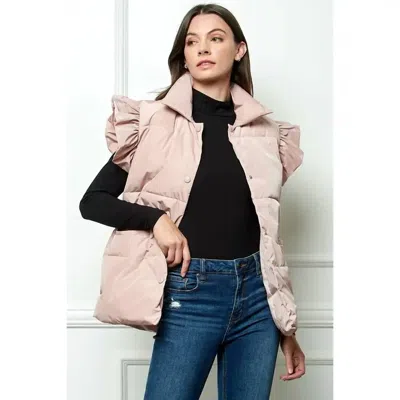 Veveret Ruffle Short Sleeve Padded Vest In Mauve In Pink