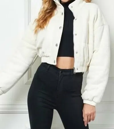 Veveret Snow Bound Puffer Crop Bomber Jacket In White