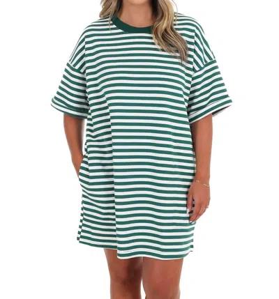 Veveret So In Sync Stripe Shirt Dress In Ivory/green
