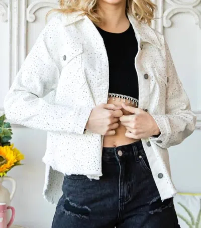 Veveret Sparkle Denim Jacket In White