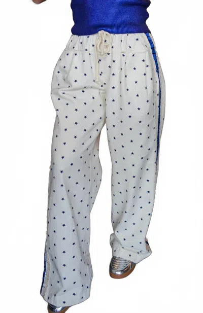 Veveret Starry Stripe Wide Leg Pants In White/blue