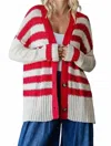 Veveret Stripe Mix Oversize Cardigan In Red Combo In Red